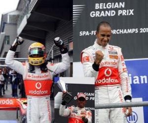 Puzzle Ο Λιούις Χάμιλτον πανηγυρίζει τη νίκη του στο Spa-Francorchamps, Βέλγιο Grand Prix 2010